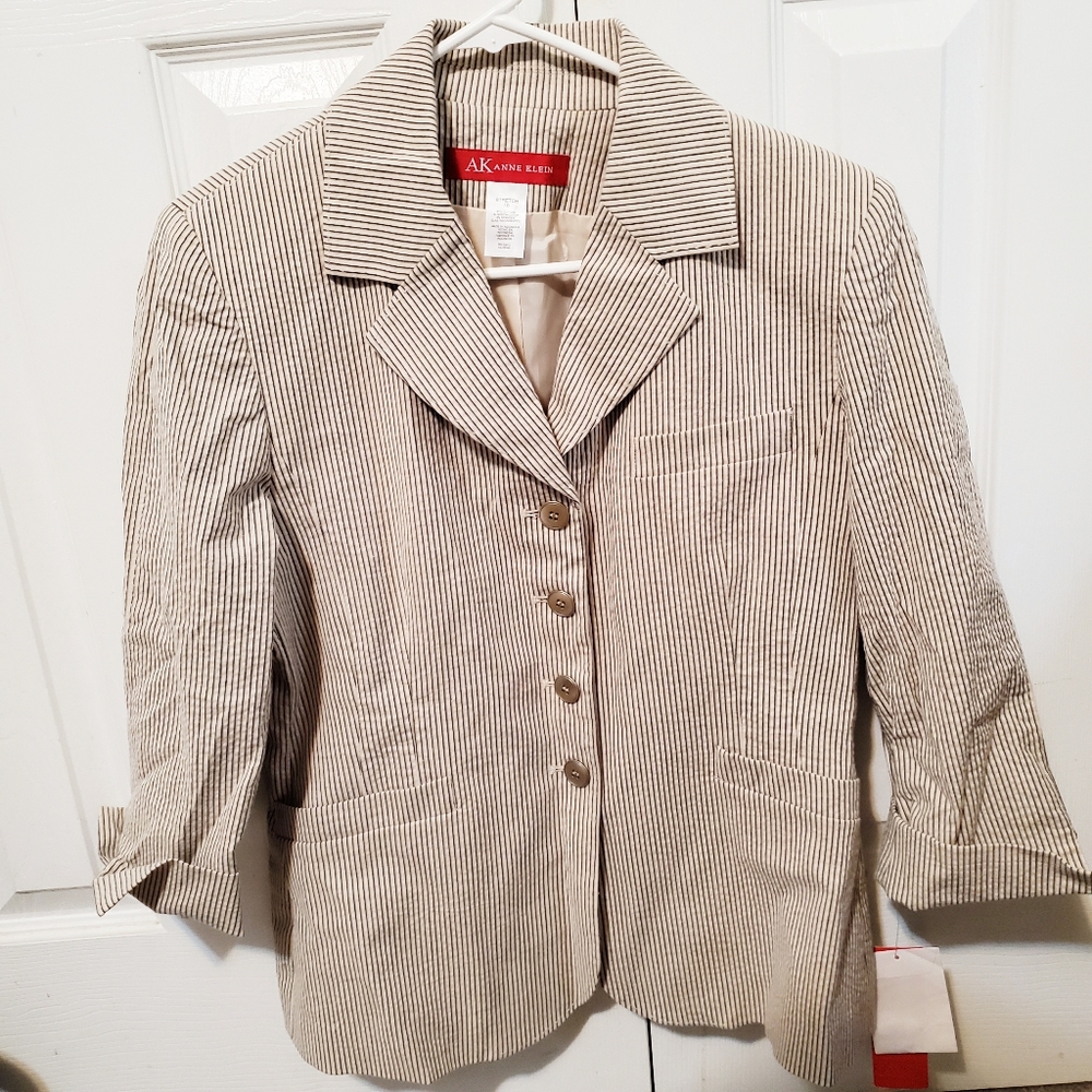 NWT Anne Klein Black Beige Striped Blazer 10